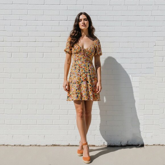 Yellow mini dress - Casual, light weight, sweetheart dress - Picture 10 of 10